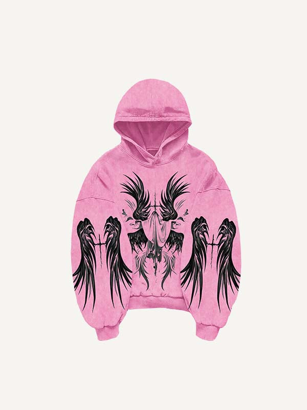 Figure&Wing Print Slant Pockets Hoodie