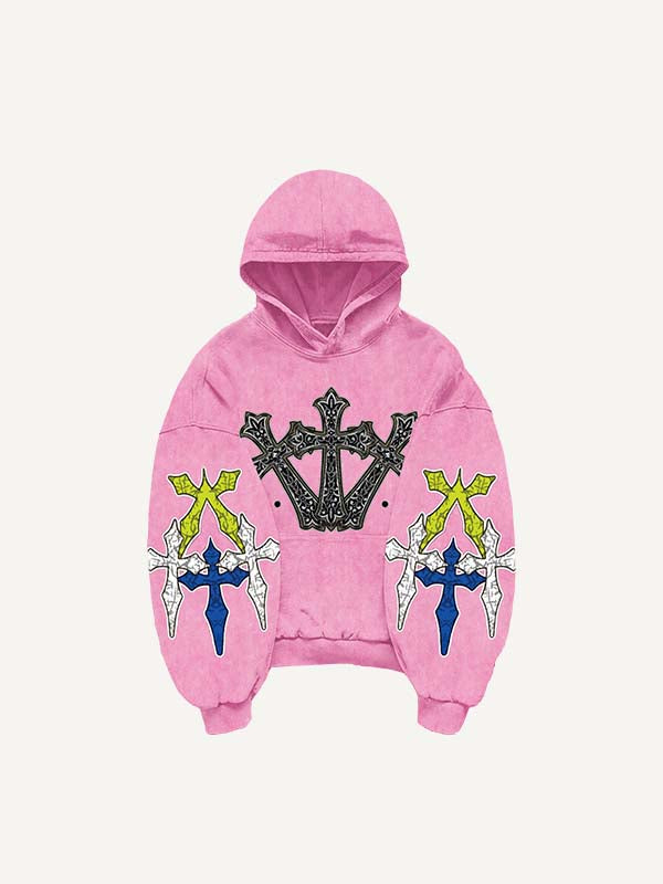 Cross Print Slant Pockets Hoodie