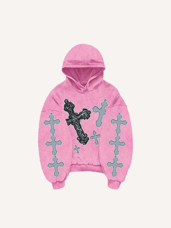 Cross Print Slant Pockets Hoodie