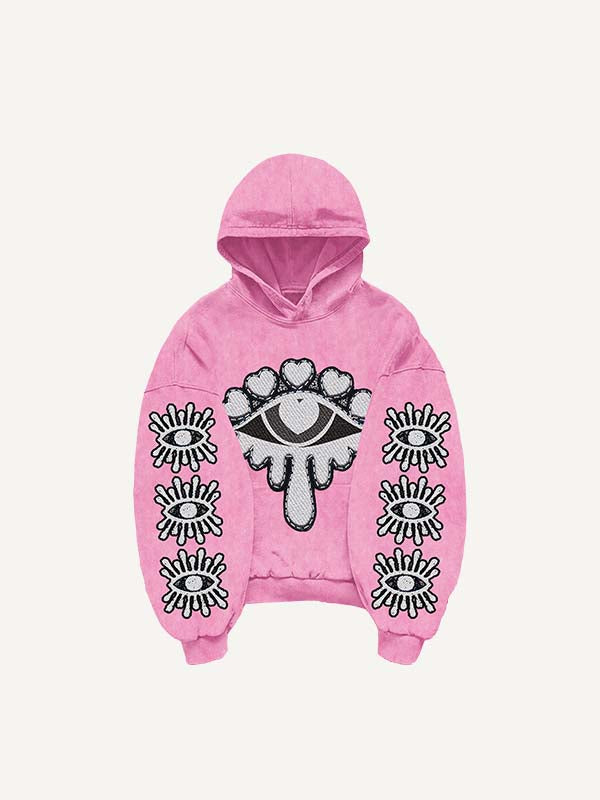 Eye&Heart Print Slant Pockets Hoodie