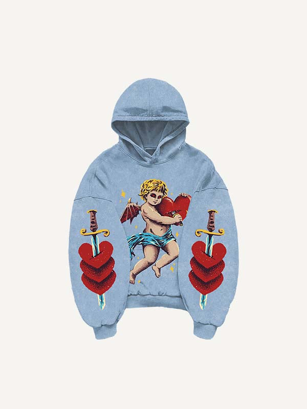 Angel&Devil&Heart&Sword&Letter Print Slant Pockets Hoodie