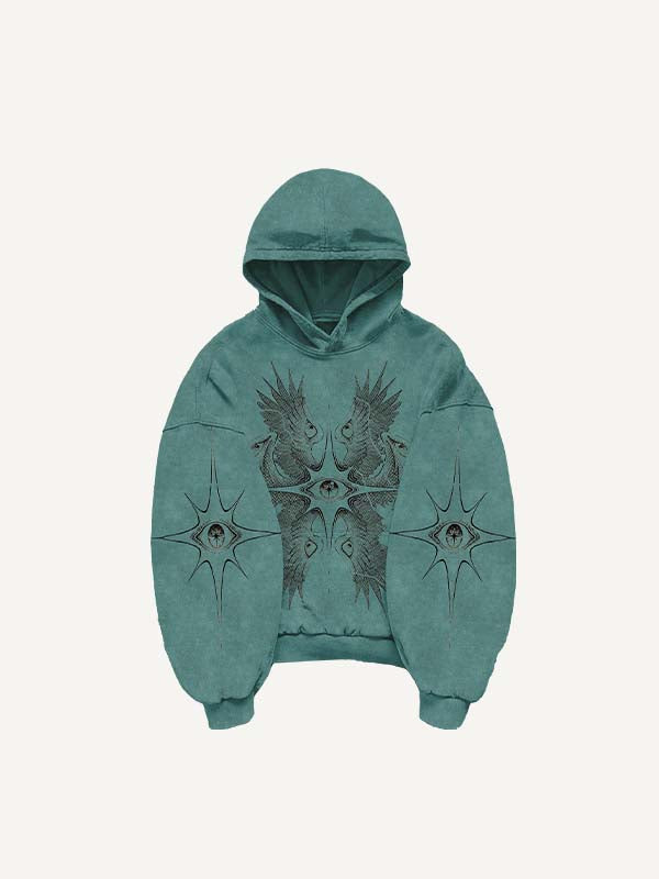 Wing&Eye&Graphic&Sword Print Slant Pockets Hoodie