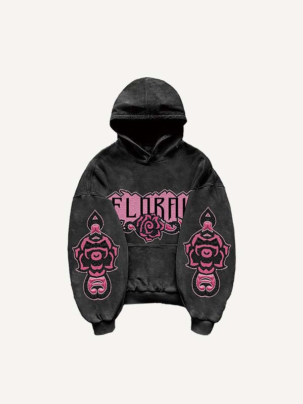 Floral Print Slant Pockets Hoodie