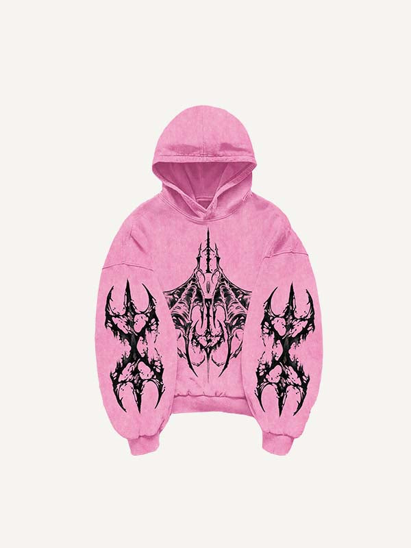 Eyeball&Wing Print Slant Pockets Hoodie