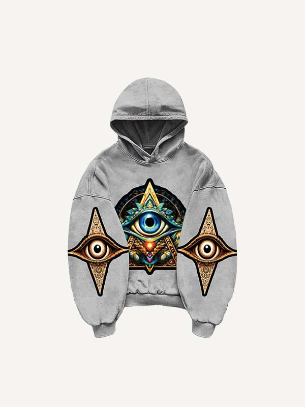 Eye&Graphic Print Slant Pockets Hoodie