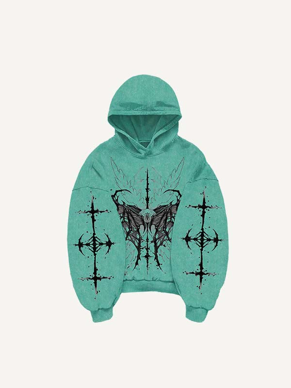 Eyeball&Wing Print Slant Pockets Hoodie