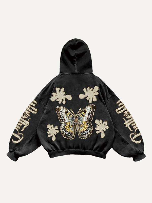 Butterfly&Graphic&Letter Print Slant Pockets Hoodie