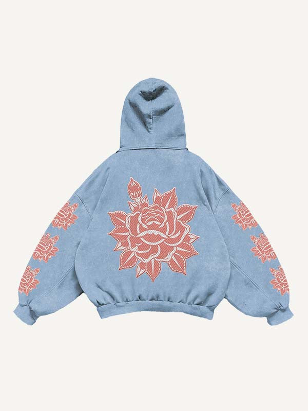 Floral Print Slant Pockets Hoodie