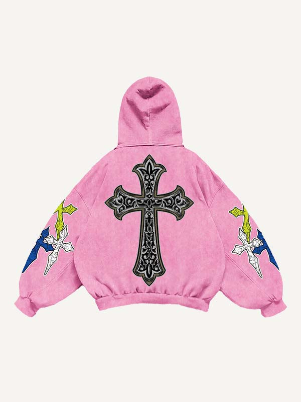 Cross Print Slant Pockets Hoodie