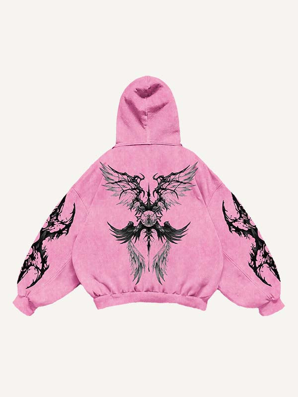 Eyeball&Wing Print Slant Pockets Hoodie