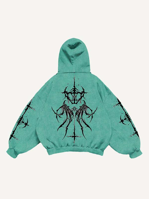 Eyeball&Wing Print Slant Pockets Hoodie