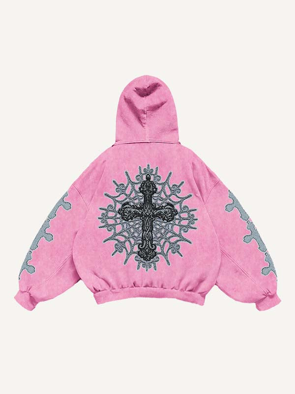 Cross Print Slant Pockets Hoodie