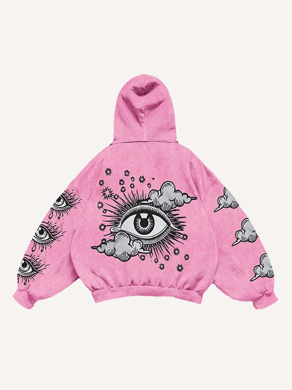 Eye&Cloud&Letter Print Slant Pockets Hoodie
