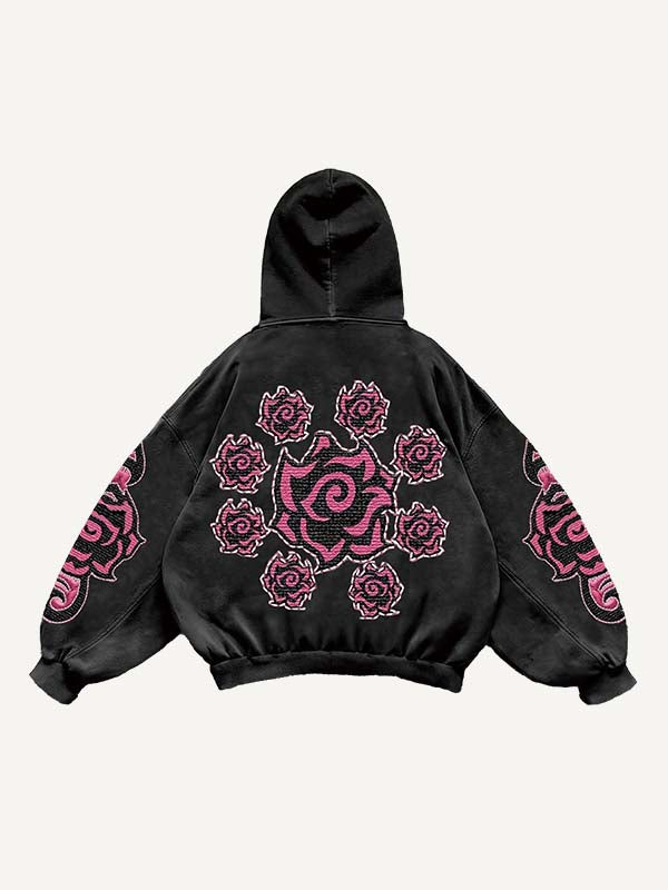 Floral Print Slant Pockets Hoodie