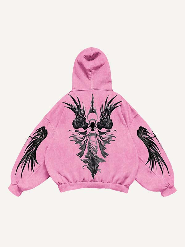 Figure&Wing Print Slant Pockets Hoodie