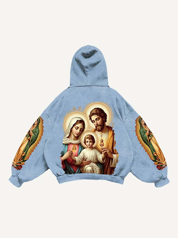 Mary&Jesus&Cross Print Slant Pockets Hoodie