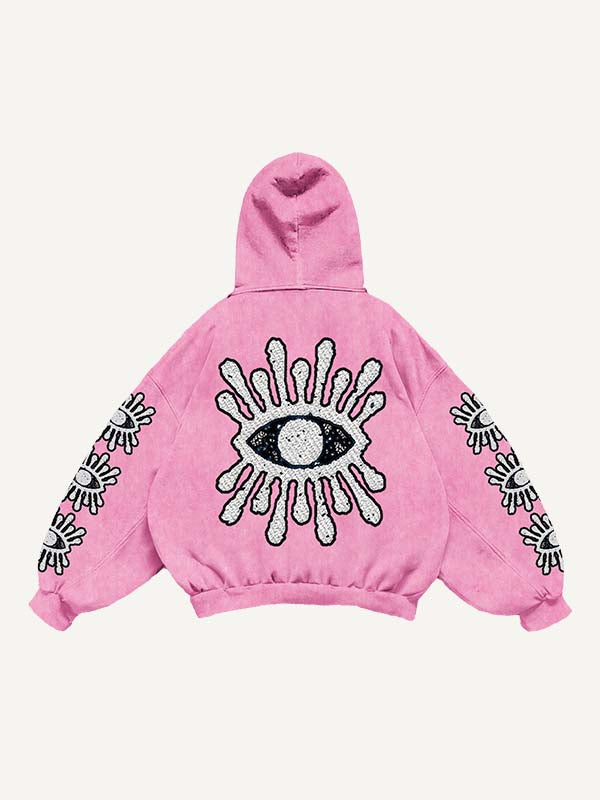 Eye&Heart Print Slant Pockets Hoodie
