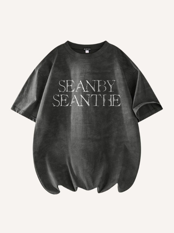 Tie-dye Letter&Cross Print Round Neck T-shirt