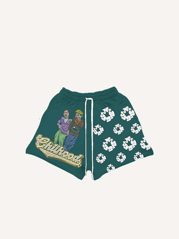 Floral&Letter&Figure Print Elastic Waist Pants