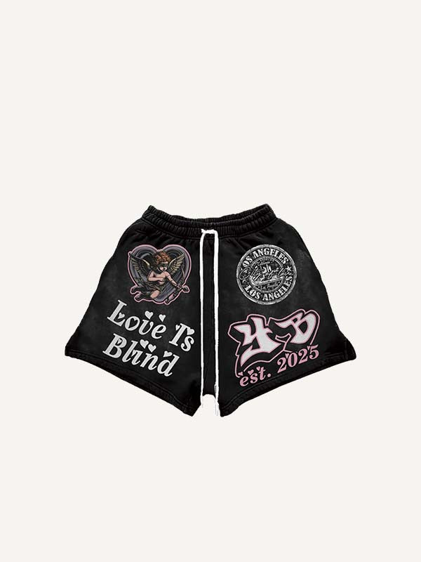 Angel&Heart&Letter Print Drawstring Waist Shorts