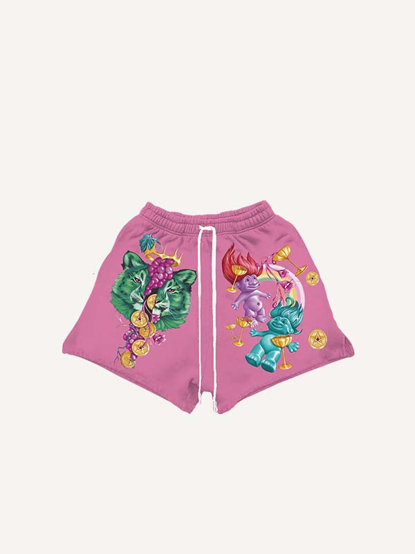 Figure&Graphic Print Drawstring Waist Shorts