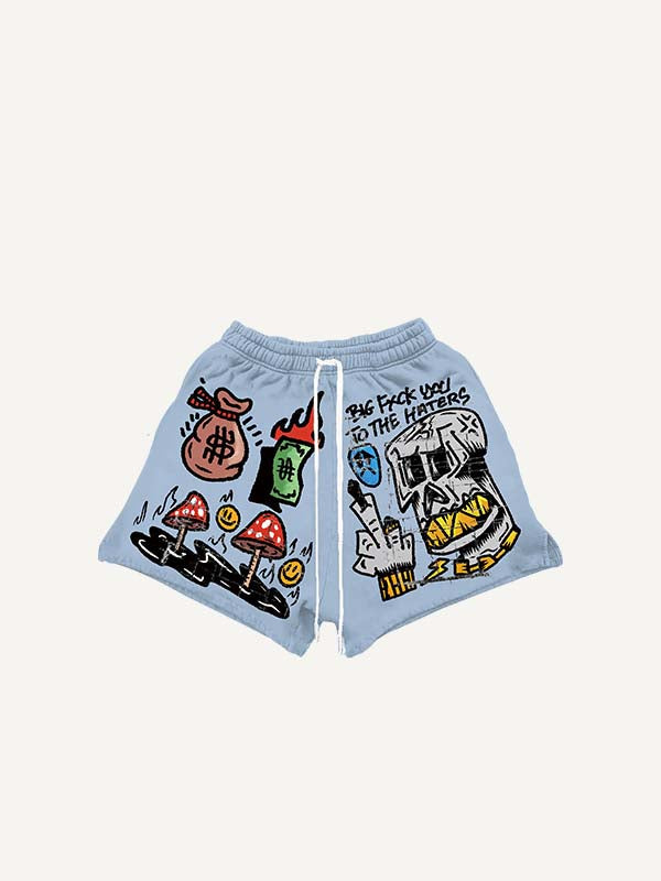 Figure&Gesture&Graphic&Letter Print Drawstring Waist Shorts