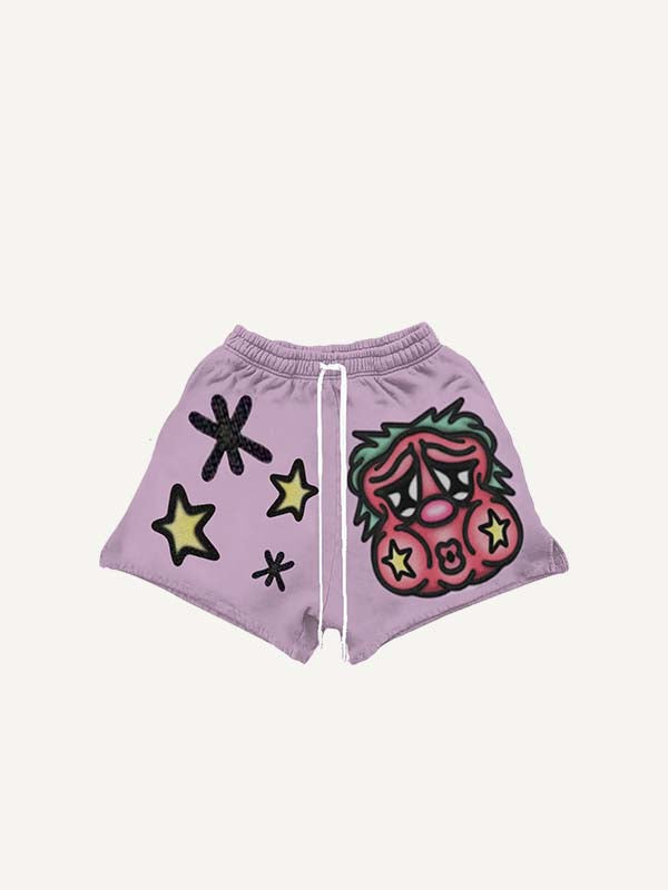 Figure&Graphic Print Drawstring Waist Shorts