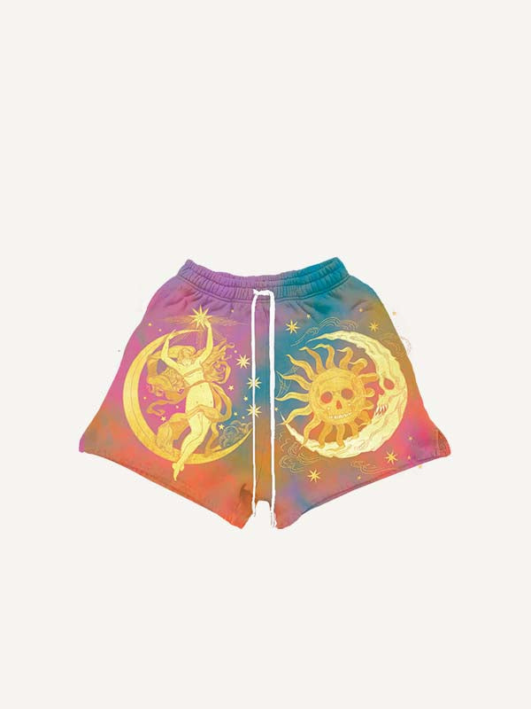 Figure&Moon&Sun&Star Print Drawstring Waist Shorts