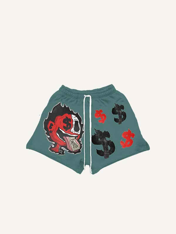Figure&Money Faux Decal Print Drawstring Waist Shorts