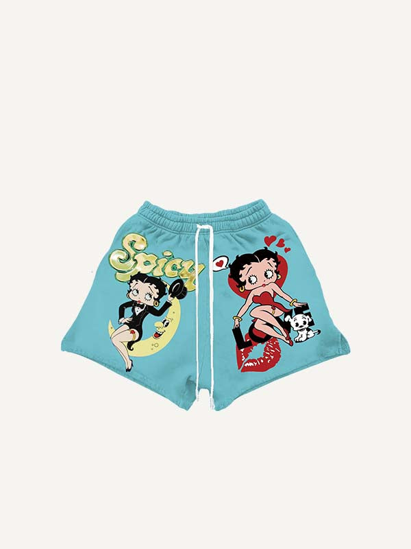 Figure&Moon Print Drawstring Waist Shorts