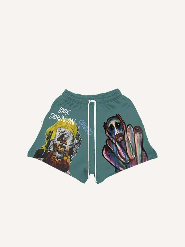 Figure&Letter Print Drawstring Waist Shorts