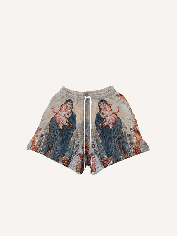 Figure&Graphic Print Drawstring Waist Shorts