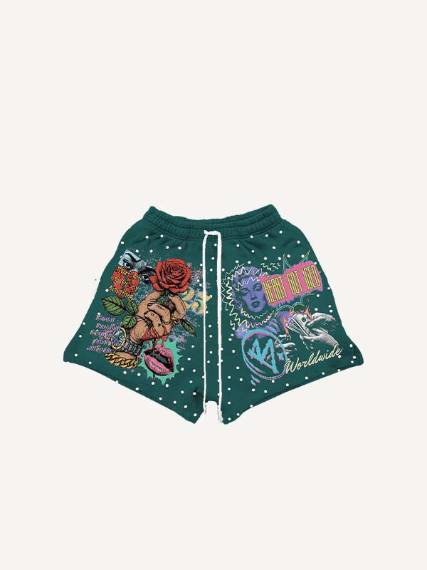 Figure&Money&Graphic&Letter Print Drawstring Waist Shorts