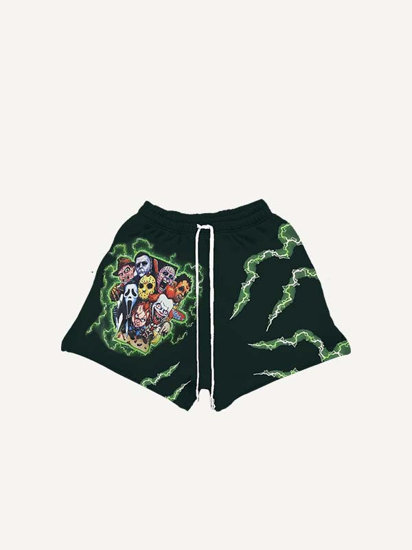 Horror Print Drawstring Waist Shorts