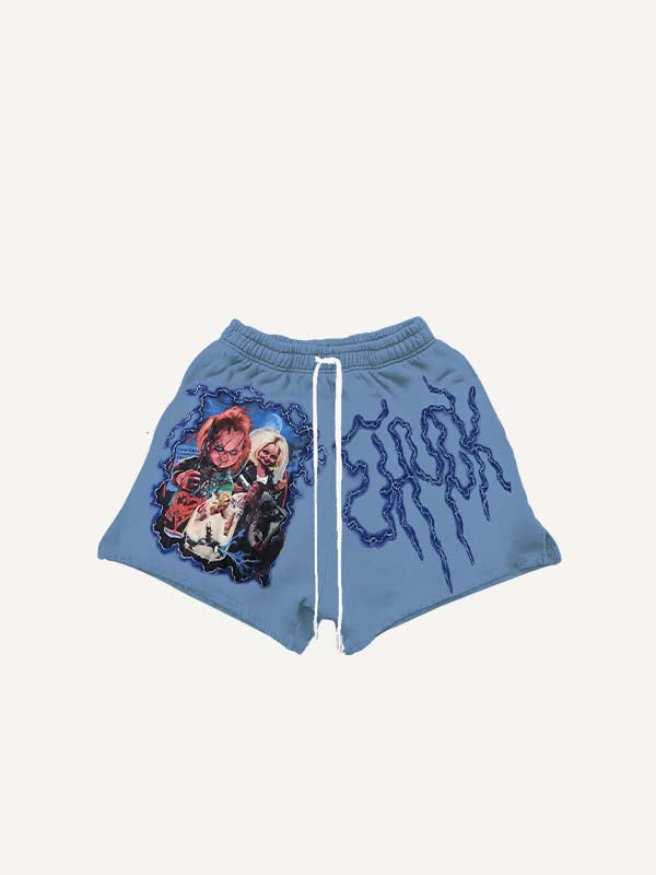 Horror Print Drawstring Waist Shorts