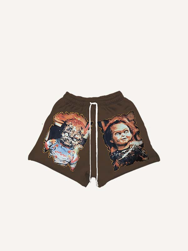 Horror Print Drawstring Waist Shorts