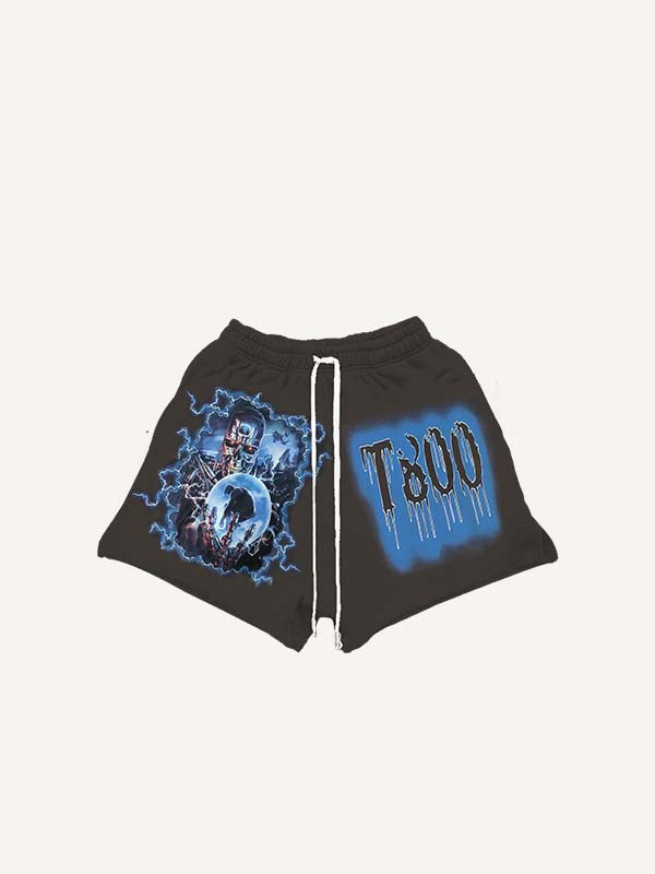 Horror Print Drawstring Waist Shorts