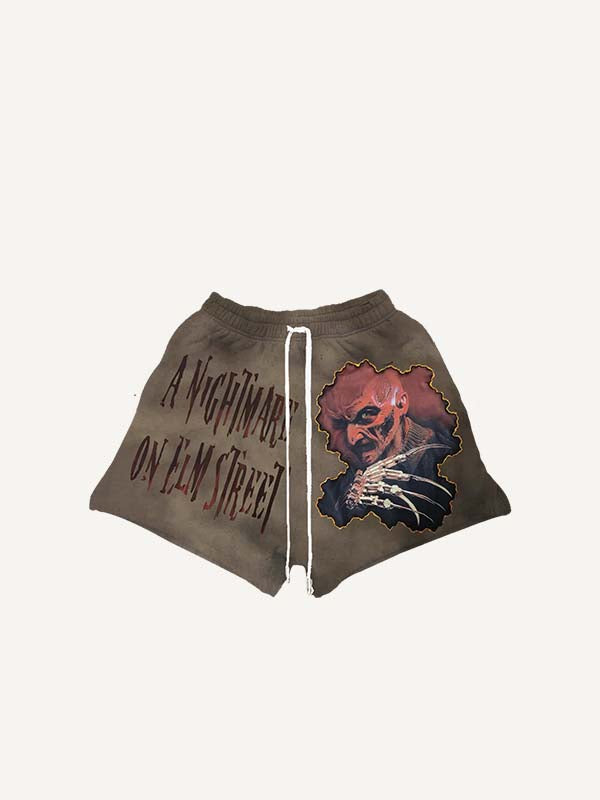 Horror Print Drawstring Waist Shorts