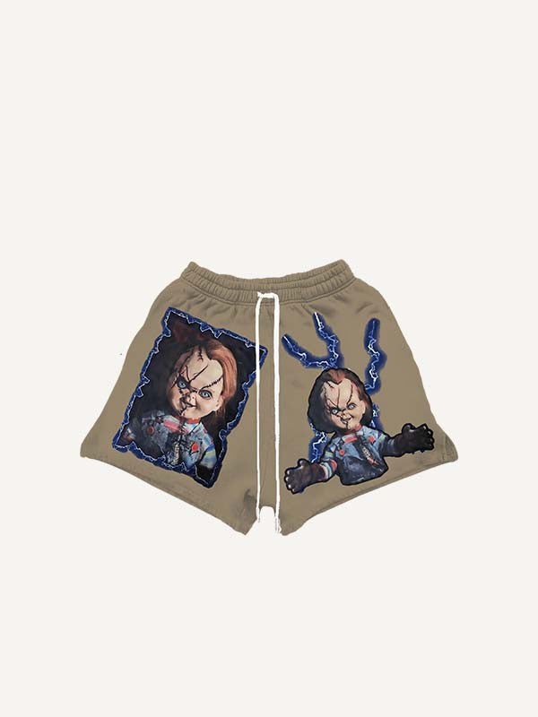Horror Print Drawstring Waist Shorts