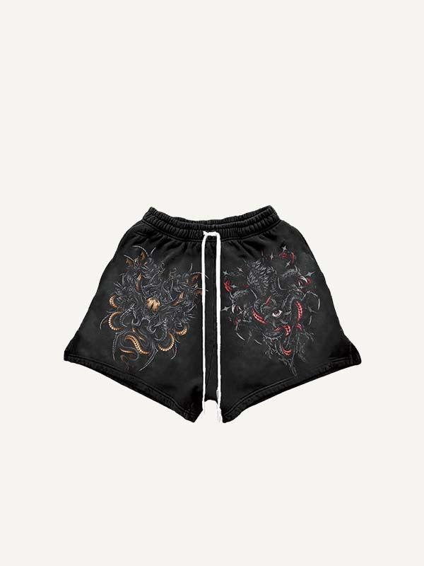 Eye&Animal Print Drawstring Waist Shorts