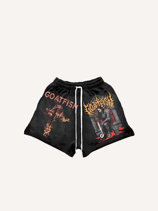 Fire Cross&Jesus&Graphic&Letter Print Drawstring Waist Shorts