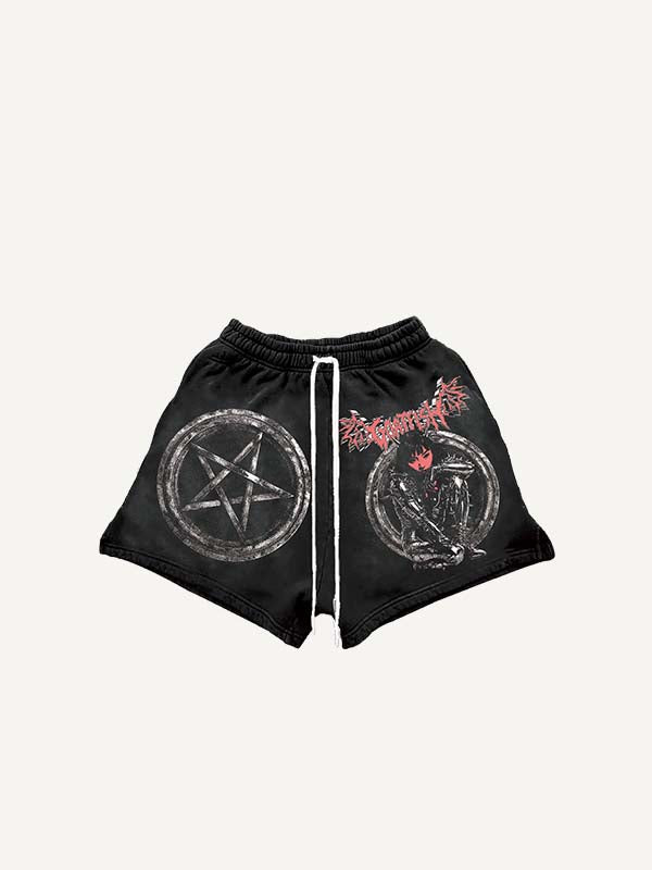 Figure&Star&Letter Print Drawstring Waist Shorts