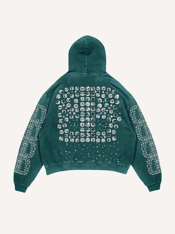 Jesus&Letter Faux Rhinestones Print Slant Pockets Hoodie