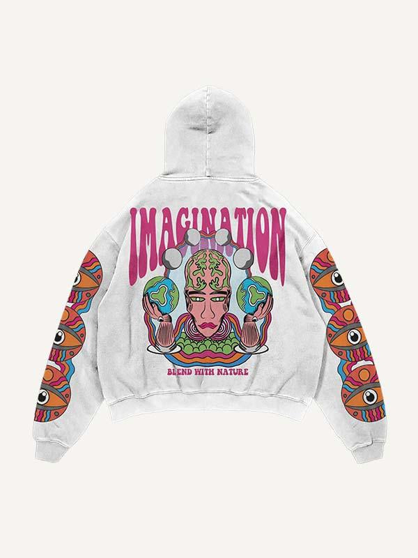 Figure&Eyeball&Globe&Letter Print Slant Pockets Hoodie