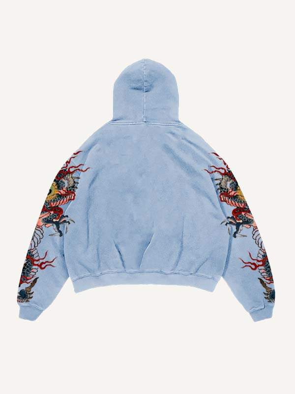 Dragon&Letter Print Slant Pockets Hoodie