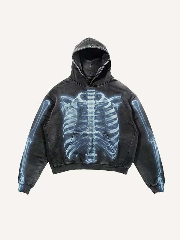Skeleton Print Slant Pockets Hoodie