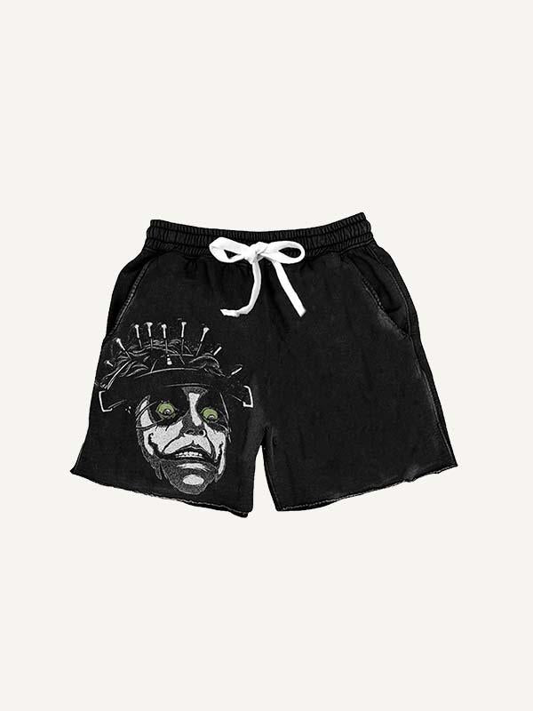 Figure&Letter Print Drawstring Waist Shorts