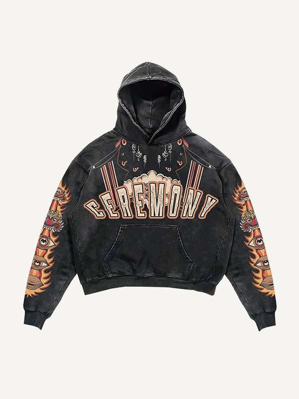 Fire&Figure&Eyeball&Animal Graphic Print Slant Pockets Hoodie
