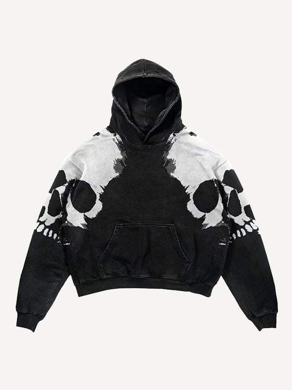Skull Print Slant Pockets Hoodie