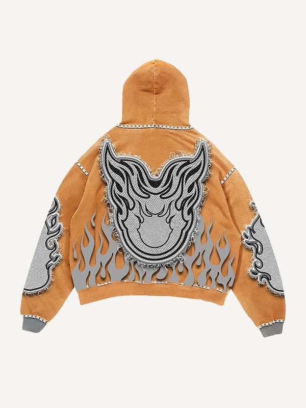 Letter&Fire Faux Decal Print Slant Pockets Hoodie